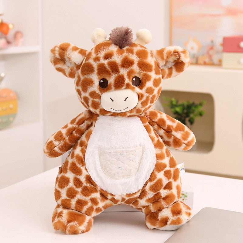Stuffed Plush Animal Toy - Embroidered Face with Quilted Front Pocket