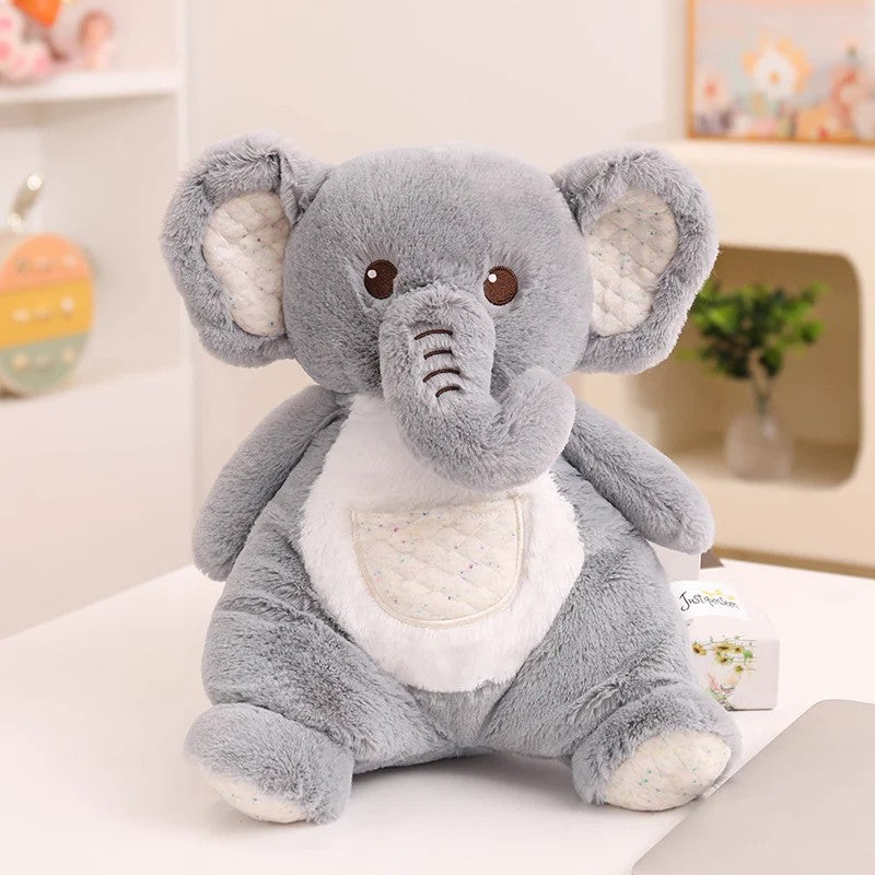 Stuffed Plush Animal Toy - Embroidered Face with Quilted Front Pocket