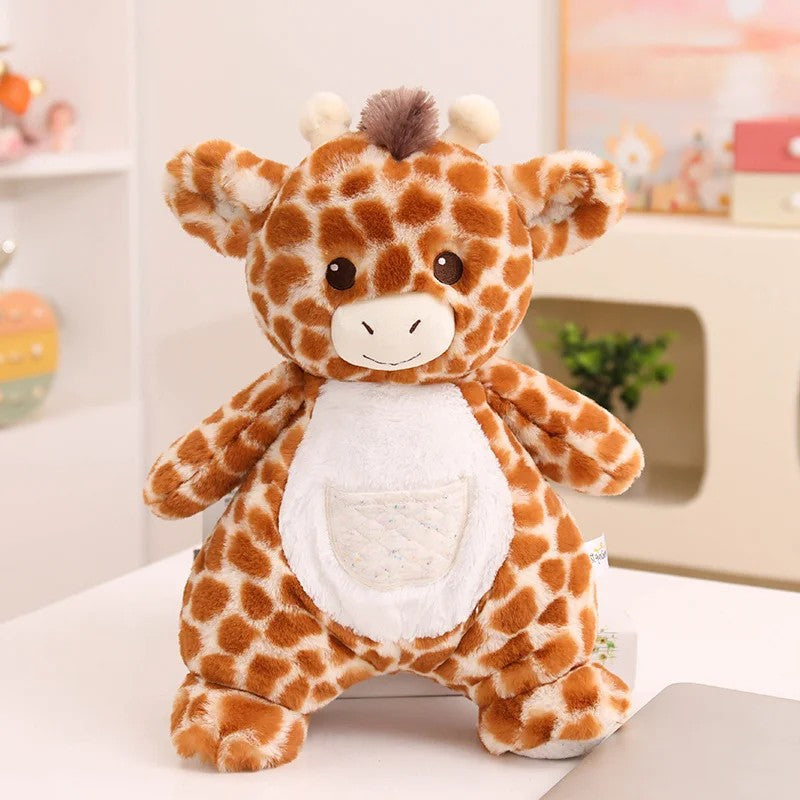 Stuffed Plush Animal Toy - Embroidered Face with Quilted Front Pocket