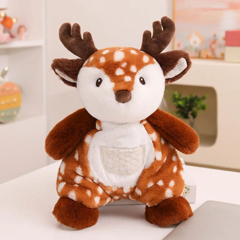 Stuffed Plush Animal Toy - Embroidered Face with Quilted Front Pocket