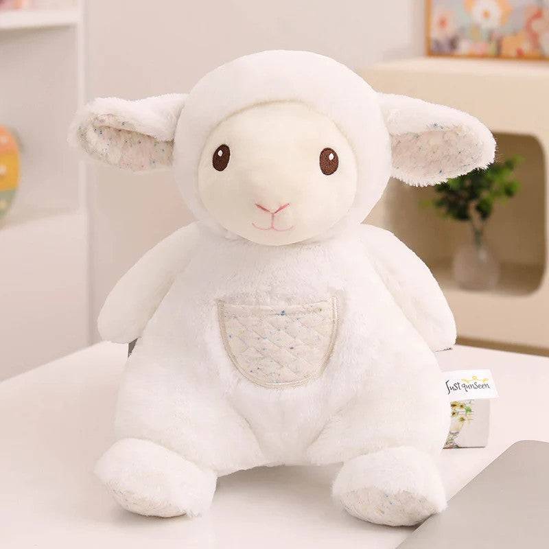 Stuffed Plush Animal Toy - Embroidered Face with Quilted Front Pocket