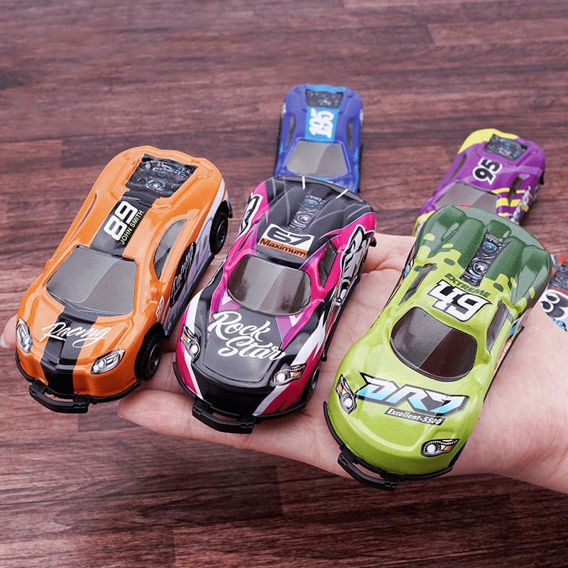 Stunt Toy Car Set - Pull-Back Catapult Launch Mechanism