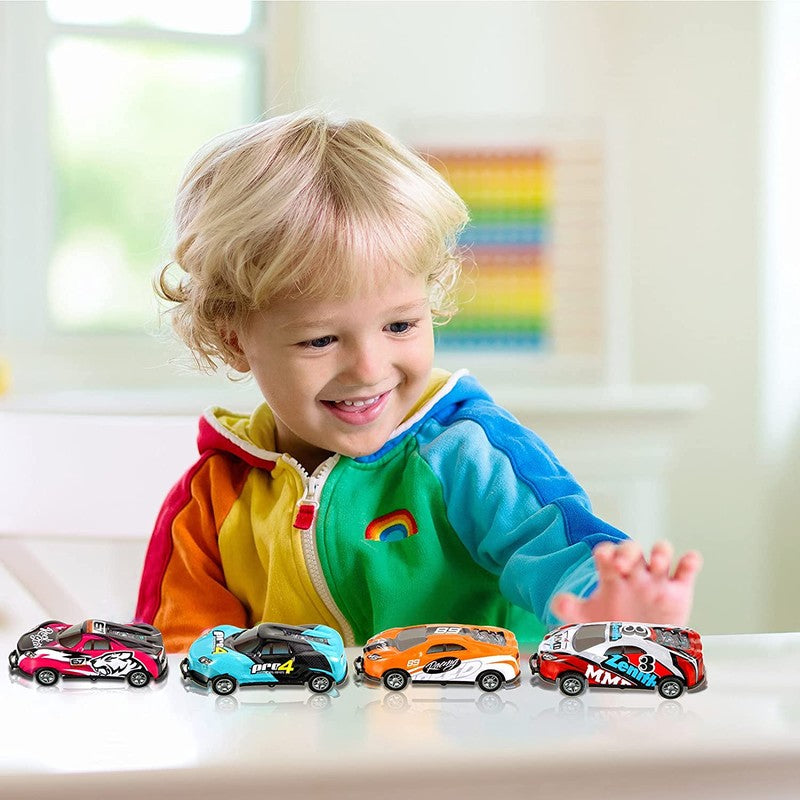 Stunt Toy Car Set - Pull-Back Catapult Launch Mechanism