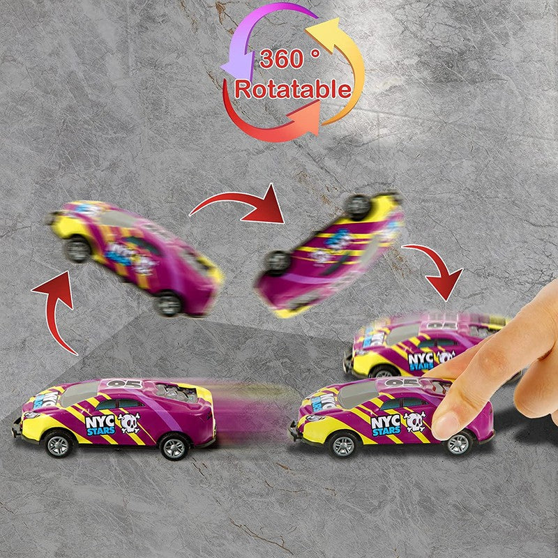 Stunt Toy Car Set - Pull-Back Catapult Launch Mechanism