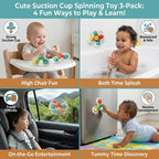 Suction Cup Spinning Toy Set - 3-Pack with Mushroom, Dinosaur and Lion