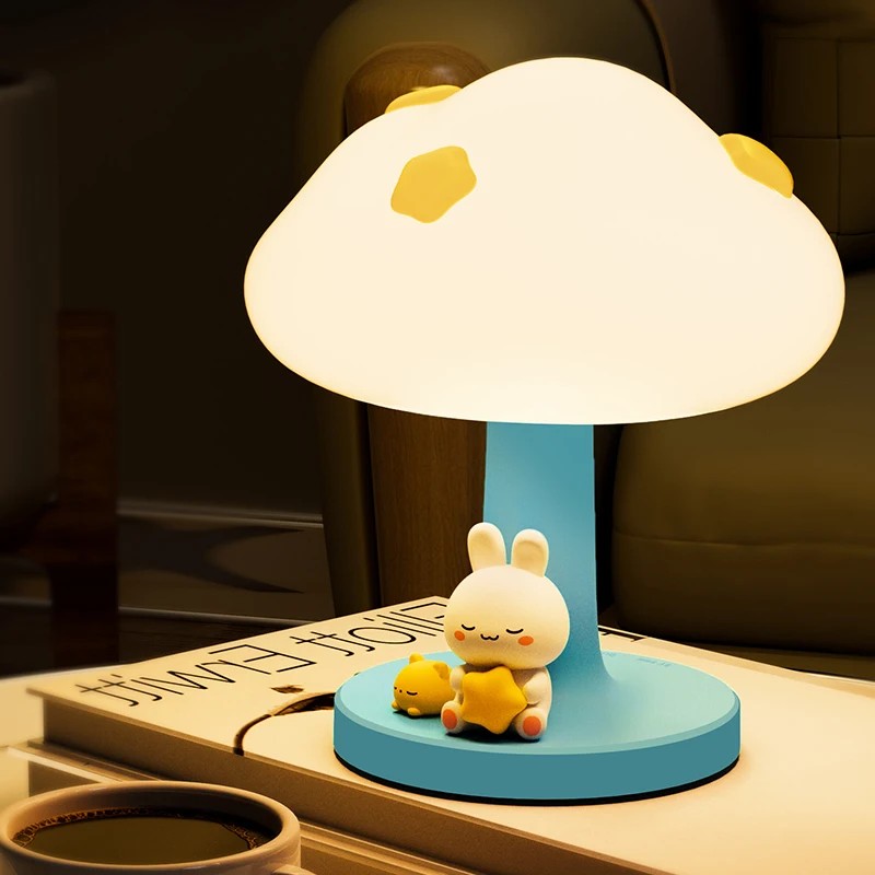 Table Lamp - Cloud-Shaped Silicone Shade with Decorative Figurines