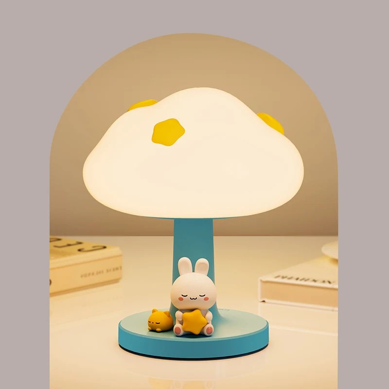 Table Lamp - Cloud-Shaped Silicone Shade with Decorative Figurines