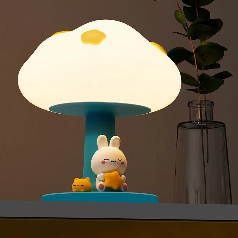 Table Lamp - Cloud-Shaped Silicone Shade with Decorative Figurines