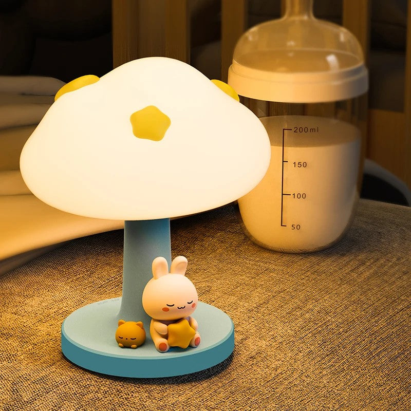 Table Lamp - Cloud-Shaped Silicone Shade with Decorative Figurines