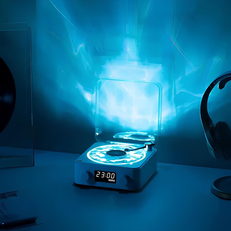 Table Lamp - Retro Vinyl Record Player with Clock and Speaker