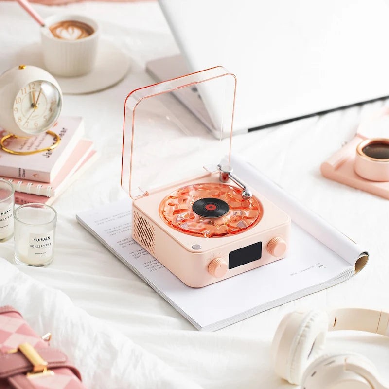 Table Lamp - Retro Vinyl Record Player with Clock and Speaker