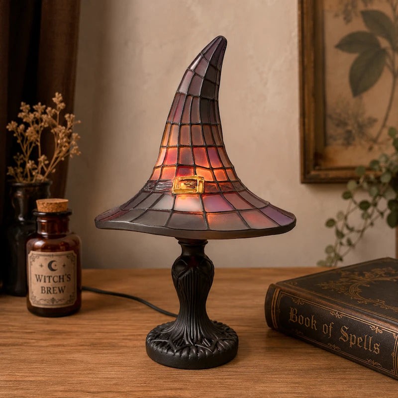 Table Lamp - Witch-Hat Shape with Mosaic Panels