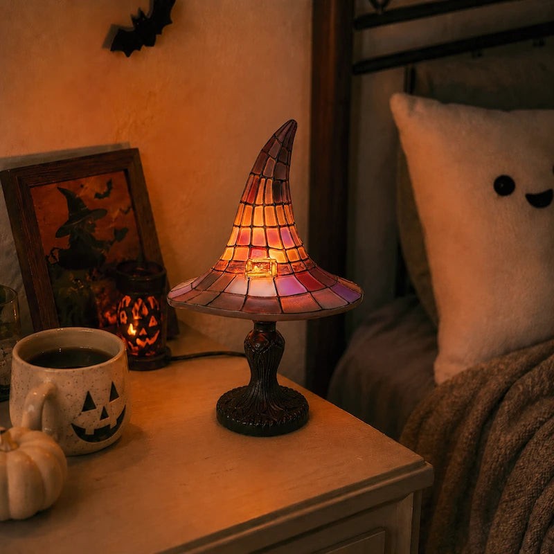 Table Lamp - Witch-Hat Shape with Mosaic Panels