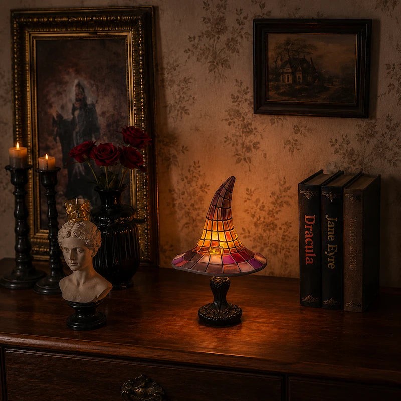 Table Lamp - Witch-Hat Shape with Mosaic Panels
