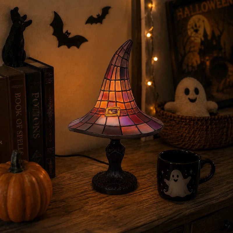 Table Lamp - Witch-Hat Shape with Mosaic Panels