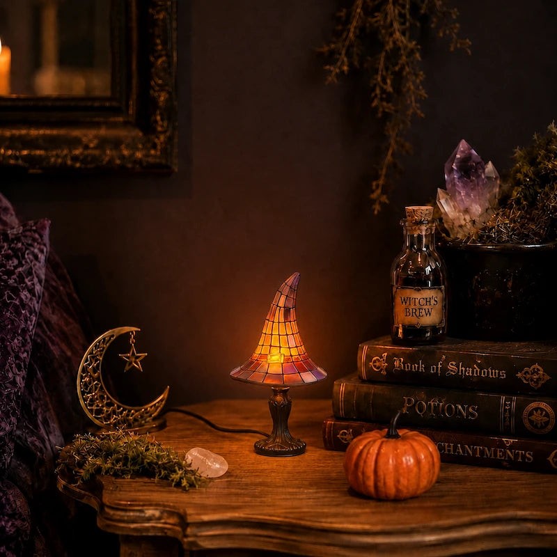 Table Lamp - Witch-Hat Shape with Mosaic Panels