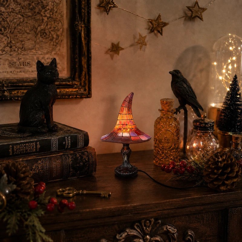 Table Lamp - Witch-Hat Shape with Mosaic Panels