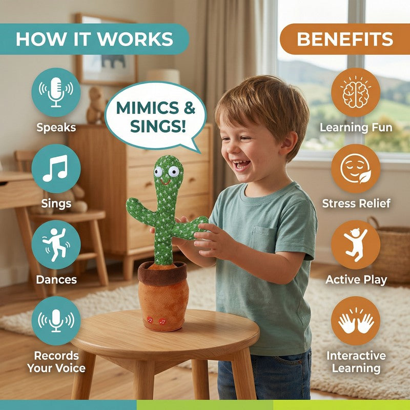 Talking Cactus Plush Toy - Rhythm Moving with Voice Repeat Function