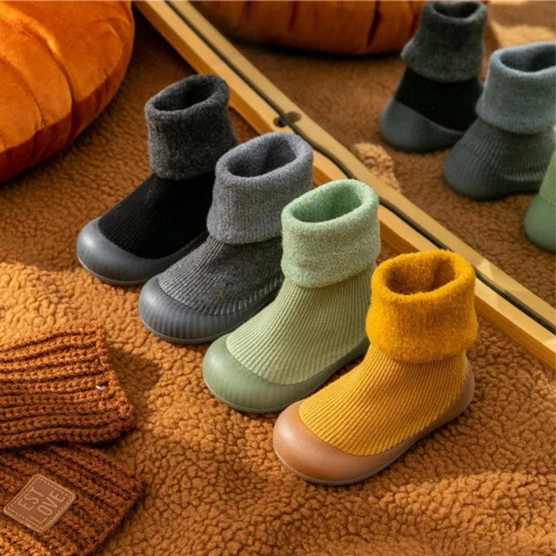 Toddler Sock Shoes - Slip-On Rubber Sole with Fold-Over Cuff