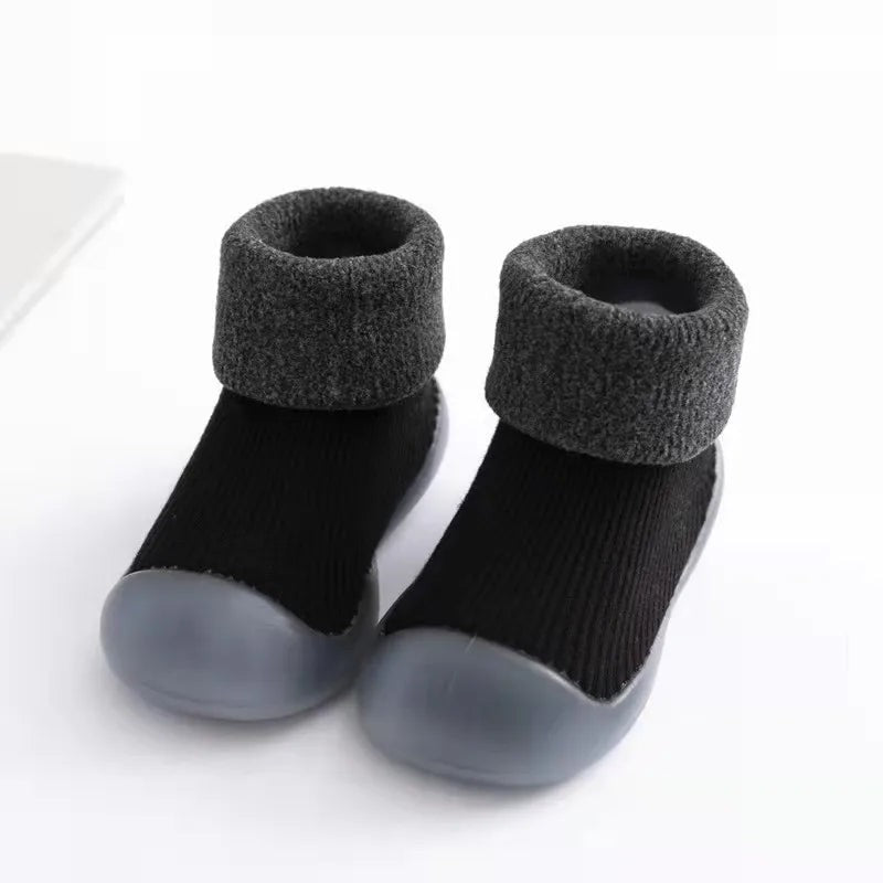 Toddler Sock Shoes - Slip-On Rubber Sole with Fold-Over Cuff
