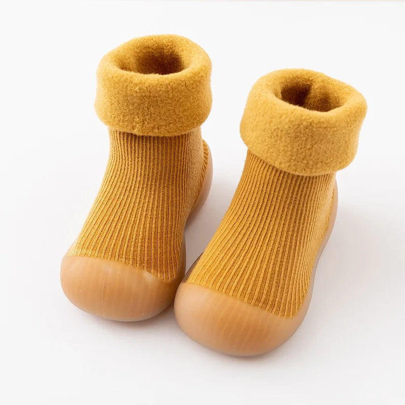Toddler Sock Shoes - Slip-On Rubber Sole with Fold-Over Cuff