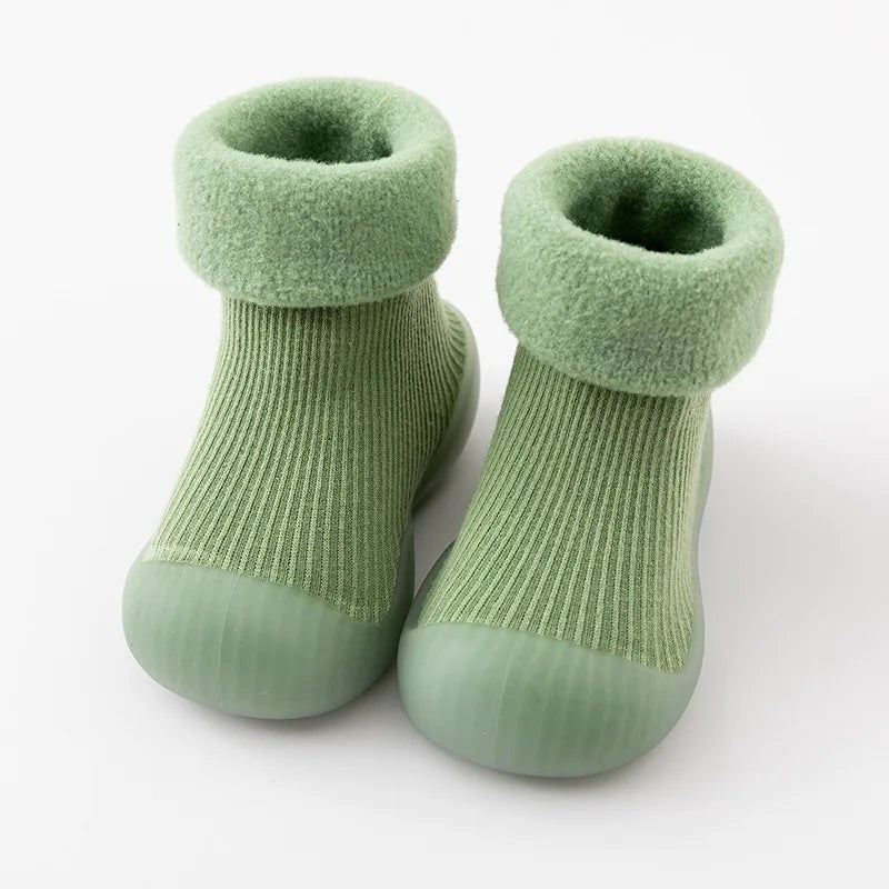 Toddler Sock Shoes - Slip-On Rubber Sole with Fold-Over Cuff