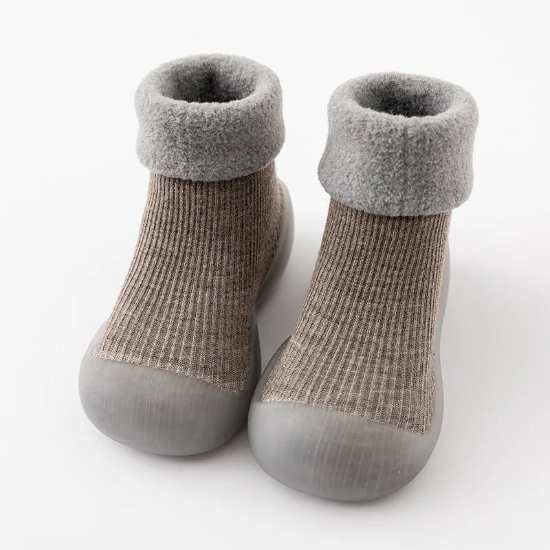 Toddler Sock Shoes - Slip-On Rubber Sole with Fold-Over Cuff