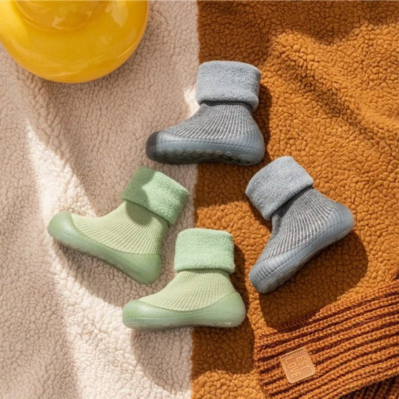 Toddler Sock Shoes - Slip-On Rubber Sole with Fold-Over Cuff