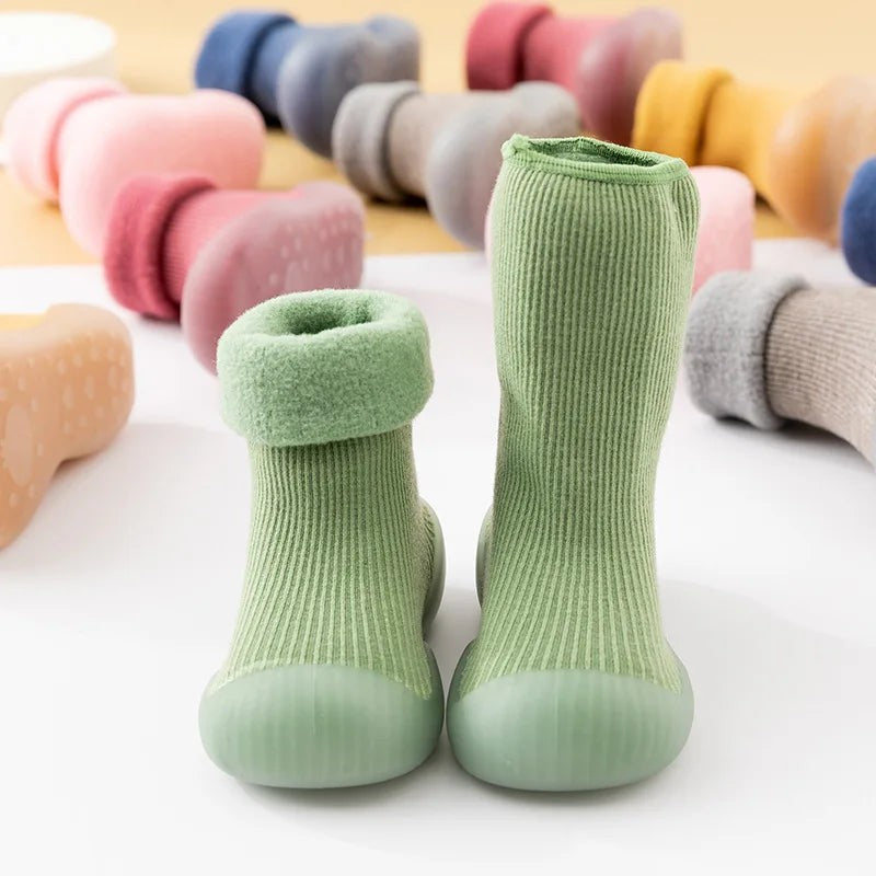 Toddler Sock Shoes - Slip-On Rubber Sole with Fold-Over Cuff