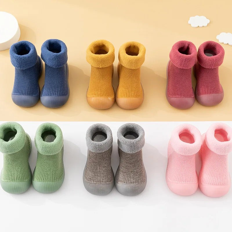 Toddler Sock Shoes - Slip-On Rubber Sole with Fold-Over Cuff
