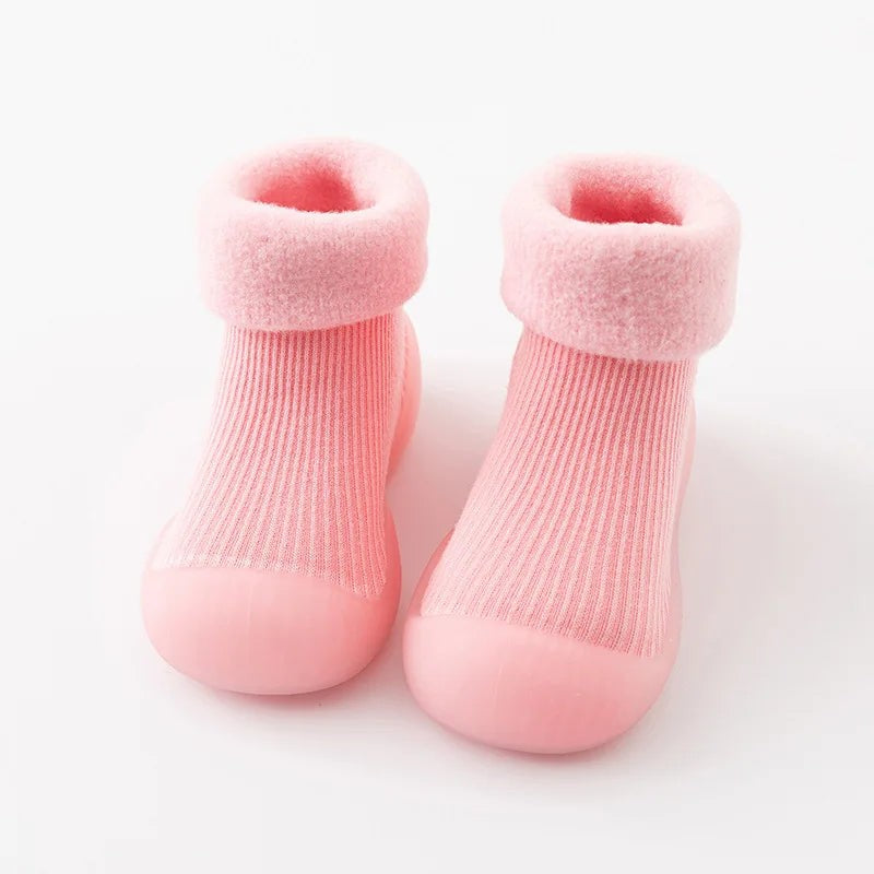 Toddler Sock Shoes - Slip-On Rubber Sole with Fold-Over Cuff