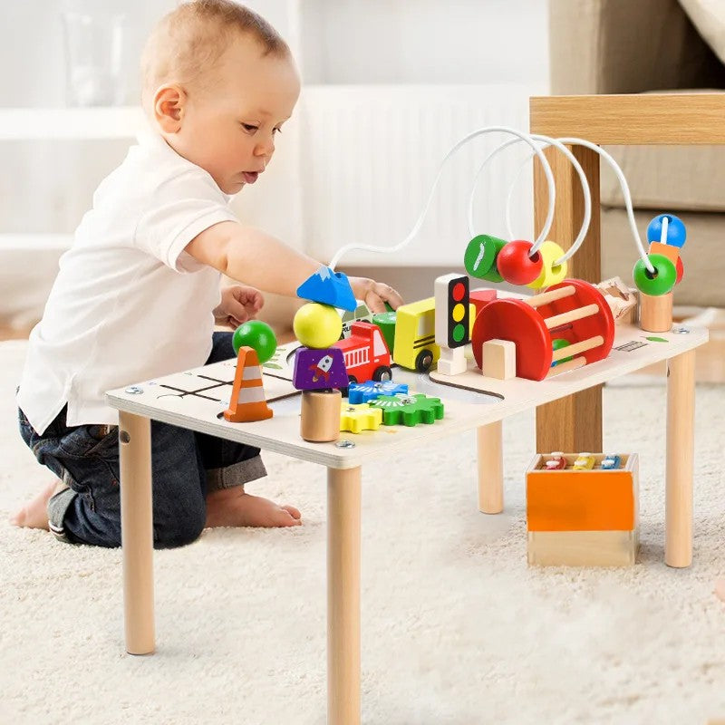 Toy Busy Table with Road Layout and Play Accessories