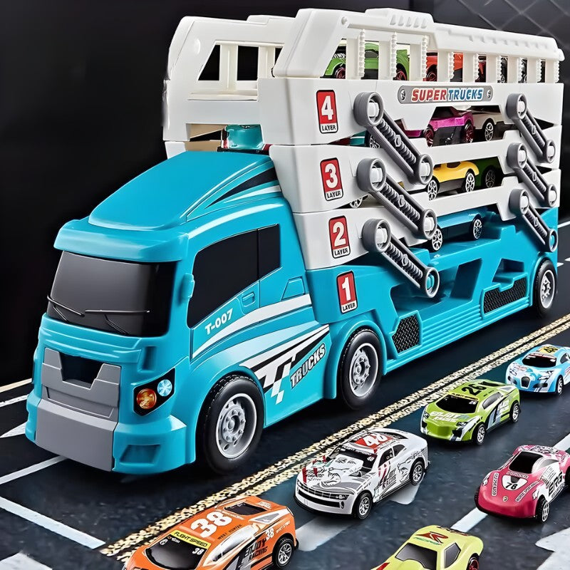 Toy Transport Truck Playset with Alloy Race Cars - Expandable Trailer