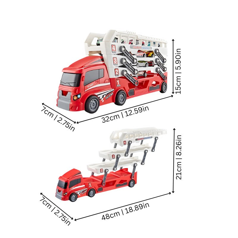 Toy Transport Truck Playset with Alloy Race Cars - Expandable Trailer