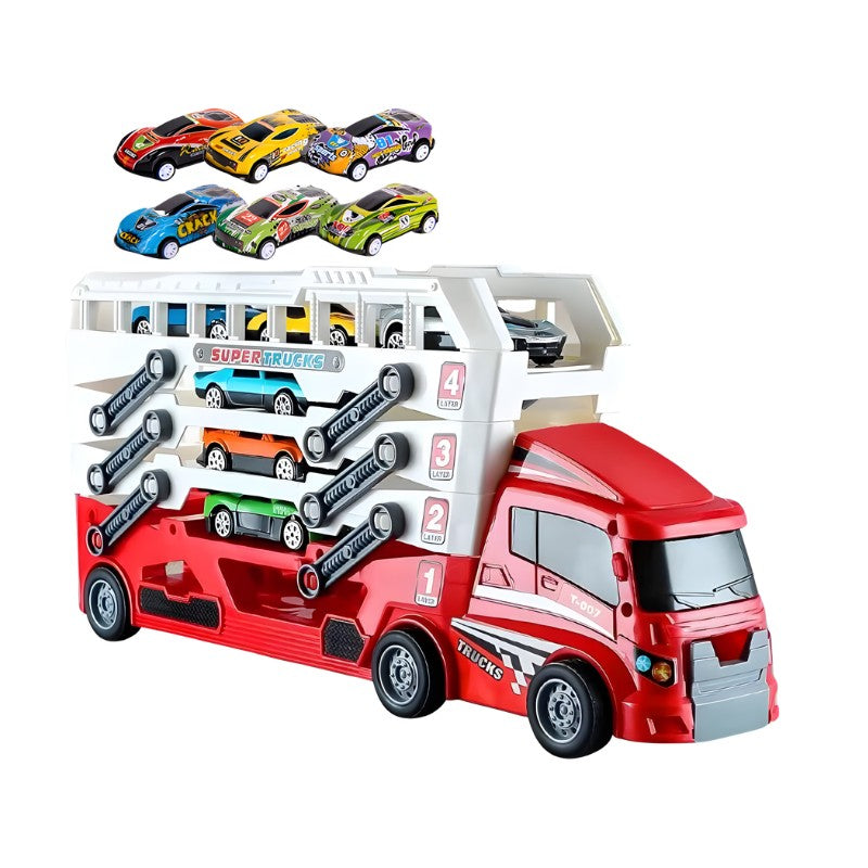 Toy Transport Truck Playset with Alloy Race Cars - Expandable Trailer