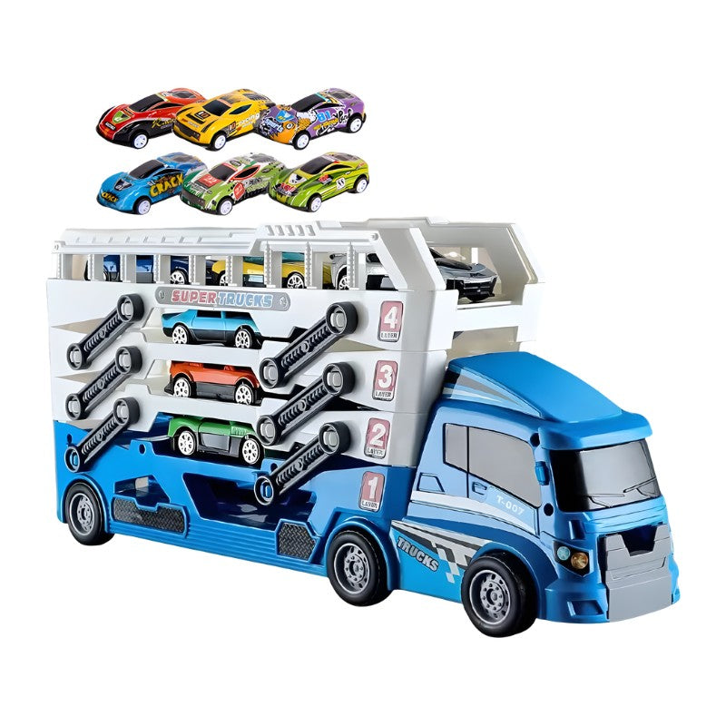 Toy Transport Truck Playset with Alloy Race Cars - Expandable Trailer