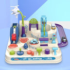 Toy Vehicle Playset with Crane and Mini Cars - Track Base with Ramps and Slides