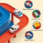 Toy Vehicle Playset with Crane and Mini Cars - Track Base with Ramps and Slides