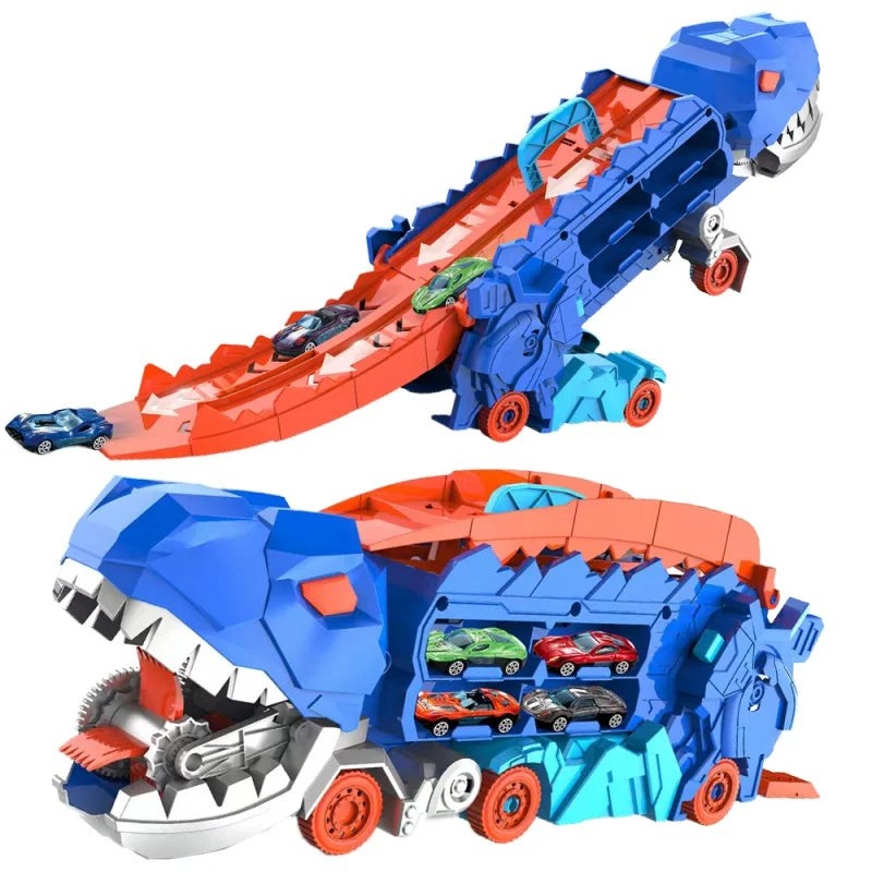 Transformable Dinosaur Car Transporter Toy with Track and Toy Cars