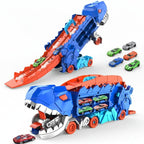 Transformable Dinosaur Car Transporter Toy with Track and Toy Cars