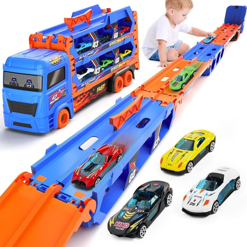 Transformable Toy Truck with Race Track and Storage Function