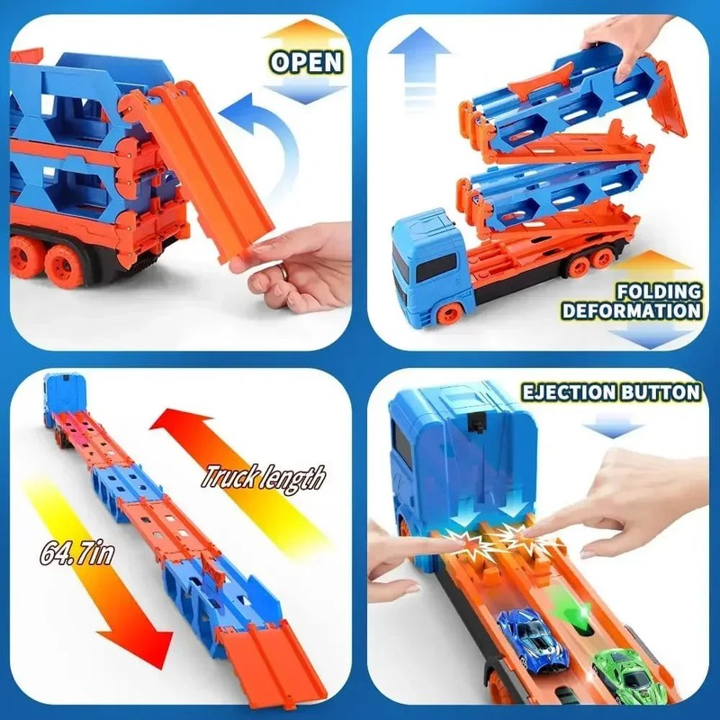 Transformable Toy Truck with Race Track and Storage Function