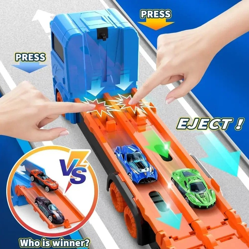 Transformable Toy Truck with Race Track and Storage Function