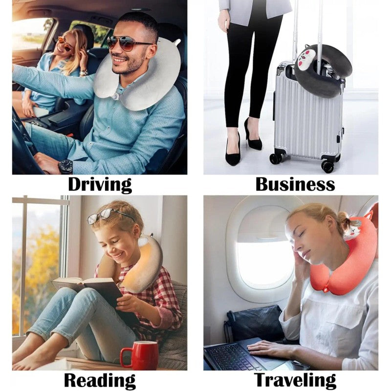Travel Neck Pillow with Sleep Eye Mask - Green Avocado