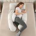 U-Shaped Pregnancy Pillow with Detachable Sections - White Geometric Print
