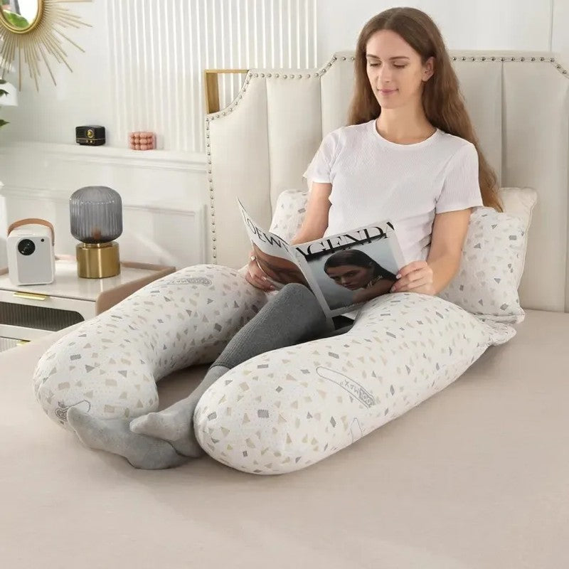 U-Shaped Pregnancy Pillow with Detachable Sections - White Geometric Print