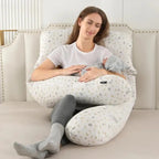 U-Shaped Pregnancy Pillow with Detachable Sections - White Geometric Print