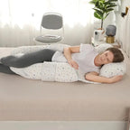U-Shaped Pregnancy Pillow with Detachable Sections - White Geometric Print