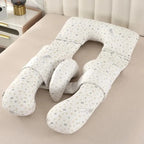 U-Shaped Pregnancy Pillow with Detachable Sections - White Geometric Print