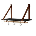 Wall-Mounted Floating Shelf with Straps and Hanging Rod